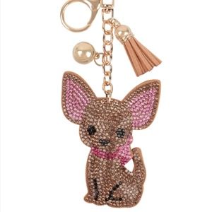 NWT Bling Adorable Brown Chihuahua Dog Keychain or Bag Charm with Tassel!